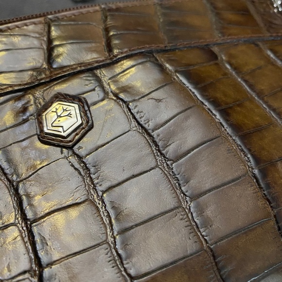 Valentina In Pell Italian Leather Zipper Purse Vintage Croc Style Look - Picture 3 of 16